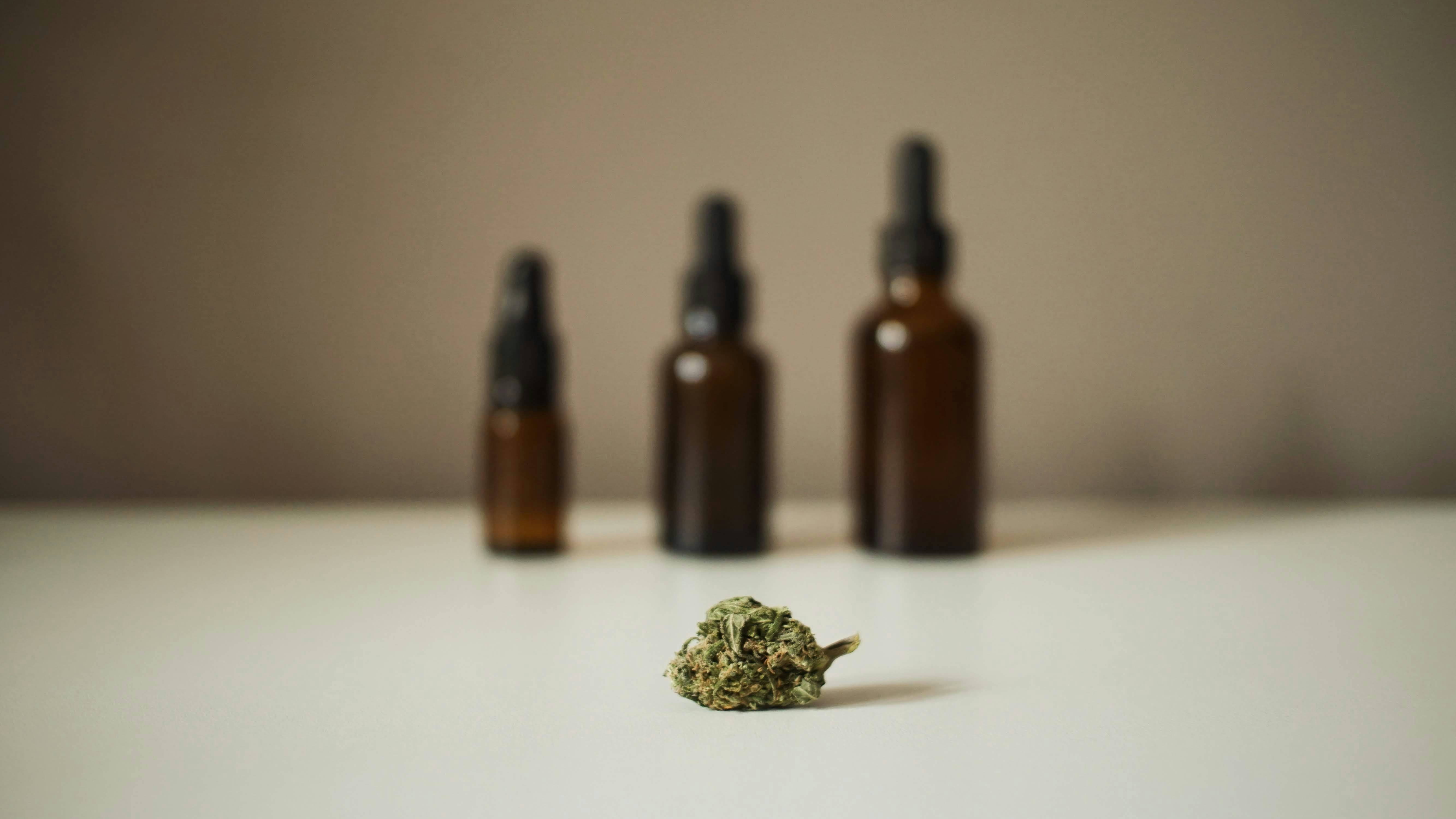 Processed cannabis and vape oil bottles.